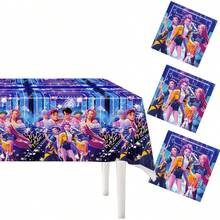 KPop Demon Hunters New Tablecloth - Blue Series "Party Demon Hunter" Birthday Party - Animated Movie - Disposable Decorative Tablecloth Set - Popular Party Supplies For Girls And Children - Party Tablecloth - View 5