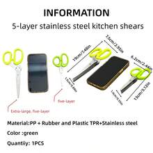 1pc 5 Layers Stainless Steel Kitchen Scissors - Ideal For Chopping Onions, Vegetables, Herbs And Spices - Must-Have Cooking Tool - Green - View 12