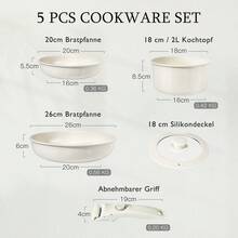 GiPP 5-Piece Ceramic Pot And Pan Set With Detachable Handle, Non-Stick Cookware Set For Induction And All Hobs, White - 查看 2