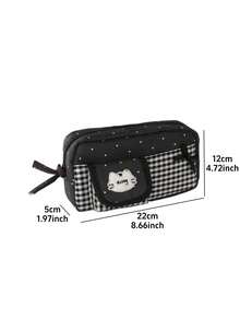 1pc Cute Bow Star Plaid Pencil Case Storage Bag, Portable Multi-Functional Pencil Pouch Stationery Organizer, Suitable For Studen, First Day Of School - Multicolor - View 9