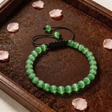 1pc 6mm Cat Eye Stone Bead Bracelet, Multicolor Cat Eye Stone Adjustable Braided Rope Knot Wristband, Women's Couple Style Casual Daily Wear Jewelry Gift - 6mm Cat's Eye - View 5