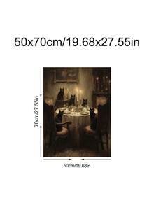 1pc Gothic Black Cat Dinner Party Art, Dark Academia Cat Moody Victorian Animal Painting, Ideal Gift,Suitable For Bedroom,Living Room,Kitchen,Wall Arts,Wall Decor,Home Decor,Room Decor,Canvas Wall Art,Posters, Wall Art With Frame, Optional Frame - 1PCS - View 23
