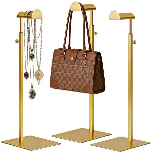 1/2pcs Stainless Steel Handbag Display Stand, Titanium Mirror Finish Adjustable Height Jewelry Storage Rack, Multi-Functional Hanging Rack, Suitable For Bags, Jewelry, Hats, Ideal For Home And Boutique Display