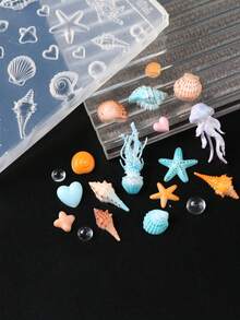 3D Ocean Themed Nail Art Silicone Mold, Marine Life Mold With Jellyfish, Seashell, Starfish, Conch, Heart & Bubble Shapes, Nail Mold Templates For DIY Resin Nail Decorations, Summer Beach Manicure Tool - Clear - View 3