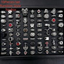 10pcs/Set Unisex Vintage Punk Gothic Mixed Skull & Butterfly Ring Set, Personalized Hip-Hop Style Party Gift Daily Jewelry Accessories, Random Styles - 10 Random Punk Rings - View 2