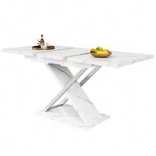Extendable Dining Table (118-157*75cm), Kitchen/Living Room Table, Side Table, Extends From 118 To 157 Cm Thanks To An Integrated Extension Leaf, Dining Table With Crossed Legs - 白色 - 查看 6