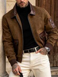 Men's Autumn/Winter Fashion Casual Jacket, Brown Coat, Simple Versatile Fashion Lapel Jacket - Brown - View 1