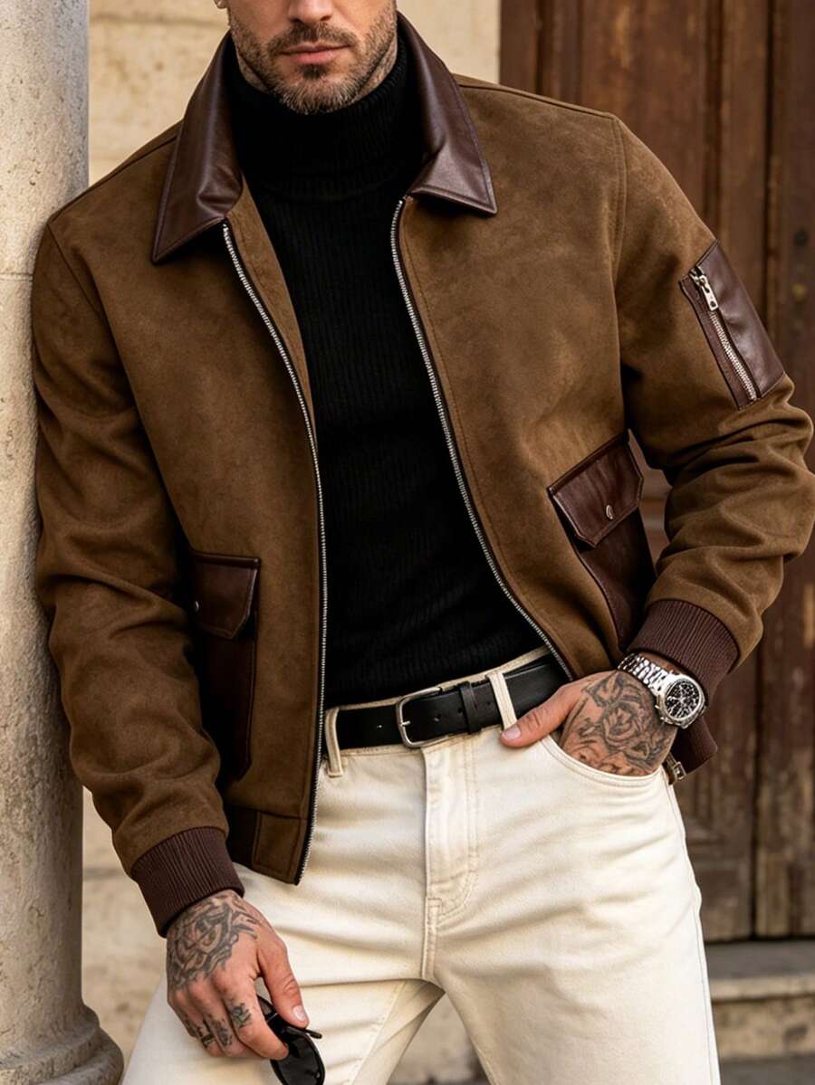 Men's Autumn/Winter Fashion Casual Jacket, Brown Coat, Simple Versatile Fashion Lapel Jacket - Brown - View 1
