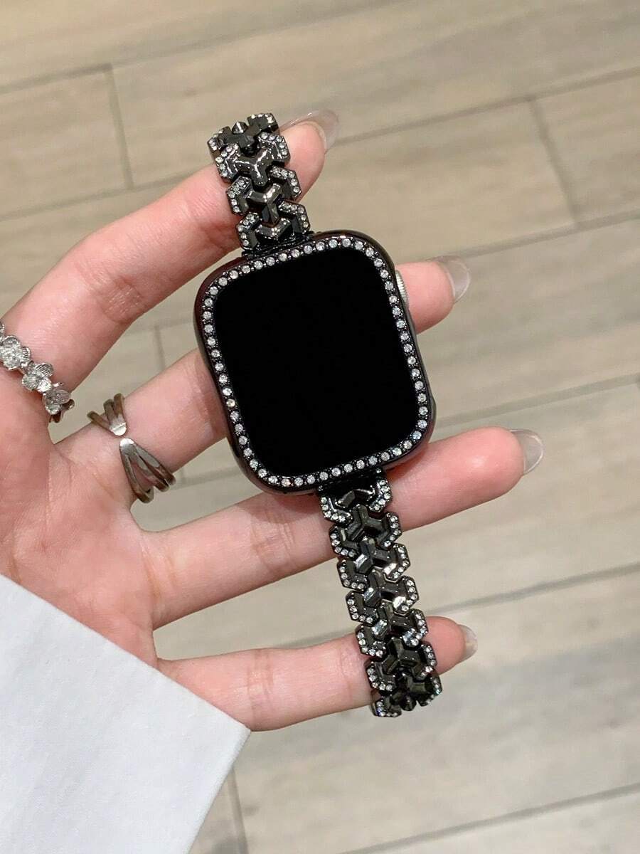 MAPUCE 1條高級Y型水鑽金屬錶帶,適用於Apple Watch 38/40/41/42/44/45/46/49mm,適用於Apple Watch Series Ultra/SE/11/10/9/8/7/6/5/4/3/2/1,長度可調,操作簡單方便,時尚女款配件錶帶(僅錶帶,不含手錶) - 黑色 - 查看 1