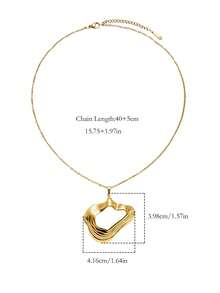1pc Fashionable Personalized Stainless Steel 18K Gold Plated Geometric Asymmetrical Heart 3D Line Textured Pendant Necklace, Clavicle Chain Jewelry For Women, Suitable For Party And Date - Gold - View 3