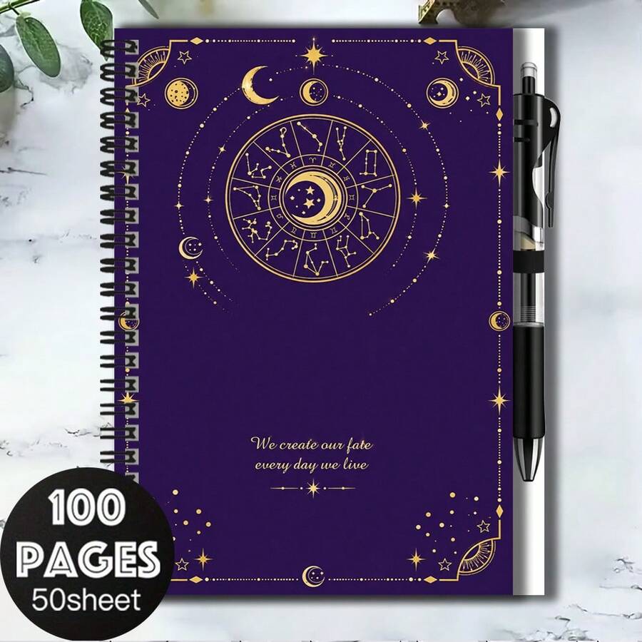 1套神秘占星風格2D封面螺旋線圈筆記本組,附1支精美原子筆。100頁書寫空間,滿足工作與學習記錄需求。封面印有星座、月亮與星星元素,搭配勵志金句「我們在生活的每一天創造自己的命運」。適合開學季、日常規劃、日記記錄等,也是畢業與生日的理想禮物選擇。 - A - 查看 1