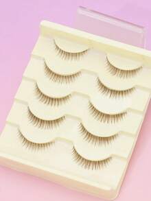 5 Pairs Brown Natural Thin False Eyelashes, Ultra-Lightweight Feather-Like Brown Lashes, Invisible Band Comfortable Eyelashes, Reusable Soft Natural Brown Lashes, Suitable For Daily And Casual Wear - 棕色 - 查看 5