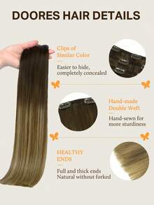 DOORES 7PCS Clip In Hair Extensions 100% Real Human Hair Dark Brown To Chestnut Brown And Dirty Blonde 14-24 Inch 115g, Remy Extensions For Clip In Human Hair With Invisible Straight - S2/4/22 - View 4