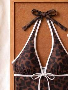 Set Bikini Model Halter Neck Motif Leopard, Polka Dot, Warna Blok, dan Polka Dot Terbaru untuk Musim Panas, Cocok untuk Liburan Pantai dan Pakaian Kasual. - MultiWarna - View 5