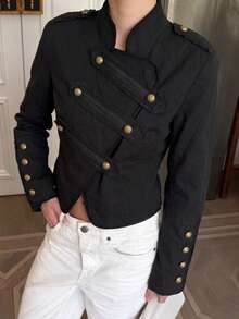 GMFP Women's Casual Elegant Fashion Loose Stand Collar Short Jacket Black - Black - View 4