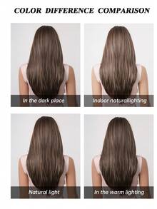 22 Inch Layered Straight Synthetic Wig With Curved Bangs, Gradient Brown And Light Brown Highlights, Suitable For Women's Daily Wear, Dates And Parties, Halloween - Multicolor - View 4