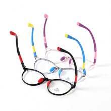 [1 pieza] Gafas decorativas de cristal ovalado sin receta para niños, estilo preppy, material TR, montura de gafas profesional, ultraligera, bloque de color, para niños y niñas, de 7 a 13 años, uso casual diario - Estilo ovalado AA - Ver 8