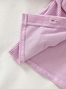 Baby Girl Light Purple Collared Long Sleeve Jacket, Colorful 3D Flower Decoration, Vertical Stripe Texture, Single-Breasted With Flap Chest Pocket Design, Sweet Casual Style - Purple - View 8