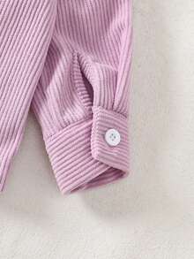 Baby Girl Light Purple Collared Long Sleeve Jacket, Colorful 3D Flower Decoration, Vertical Stripe Texture, Single-Breasted With Flap Chest Pocket Design, Sweet Casual Style - Purple - View 7
