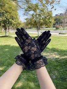 1 Pair Elegant Lace Fingerless Gloves, Suitable For Halloween And Valentine's Day - Multicolor - View 6