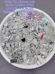 Random Silver Rhinestone Shoe Decorations, Including Shiny Star, Flower, Animal DIY Shoe Accessories, Suitable For Garden Shoes, Sandals And Other Detachable Resin Accessories, Holiday Gift - Silver - View 3