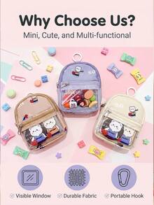 1pc Cute Light Purple Mini Bear Print Backpack Key Pouch, Portable Zipper Coin Purse With Clear Window, Decorative Cartoon Pattern Small Storage Bag For Earphones Cards Accessories Easy Carry On Go School Supplies - A - View 11
