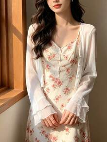 1 Peça Cardigan Transparente Fino de Verão para Mulheres, Xale para Camisete, Top de Proteção Solar de Manga Longa para Praia - Multicolorido - Visão 11