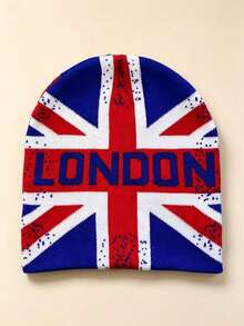 Union Jack 倫敦字母提花針織帽，復古英倫國旗針織帽，休閒街頭風針織帽，男女皆適用 - A - 查看 9