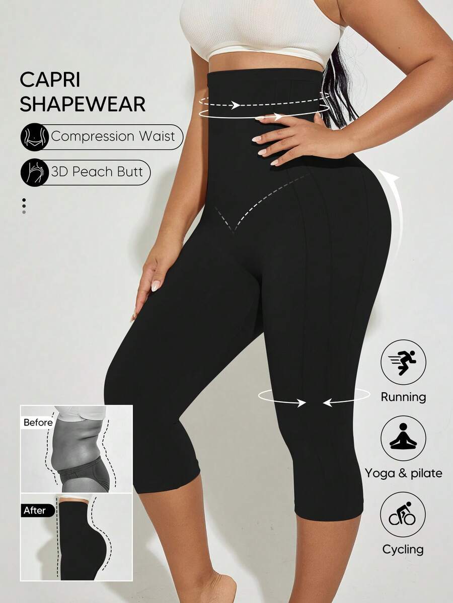 Suprenx Women Plus High-Waisted Comfy Leggings Butt Lift Tummy Control Thigh Slimmer Mid-Thigh Cropped Shaper Pants Back To School