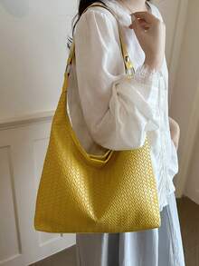 2026 New Fashion Women's Shoulder Bag Woven Bucket Bag Minimalist Large Capacity Tote Bag - Yellow - View 5