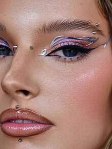 1 pieza Pegatina de delineador de ojos metálico plateado, pegatina de línea de maquillaje futurista ciberpunk Y2K, decoración facial autoadhesiva para actuaciones en el escenario, artículo de maquillaje esencial, accesorio de maquillaje personalizado - Multicolor - Ver 7
