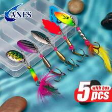 ANFS 5pcs/Set Hard Metal Spinner Lure Fishing Bait Set For Bass, Trout, Salmon, Pike With Tackle Box - Multicolor - View 2