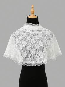 1件女款玫瑰刺繡半圓形披肩，一件式半圓形花卉刺繡披肩配波浪蕾絲邊，洋裝外搭披肩，適合日常通勤，四季皆宜 - 彩色 - 查看 12