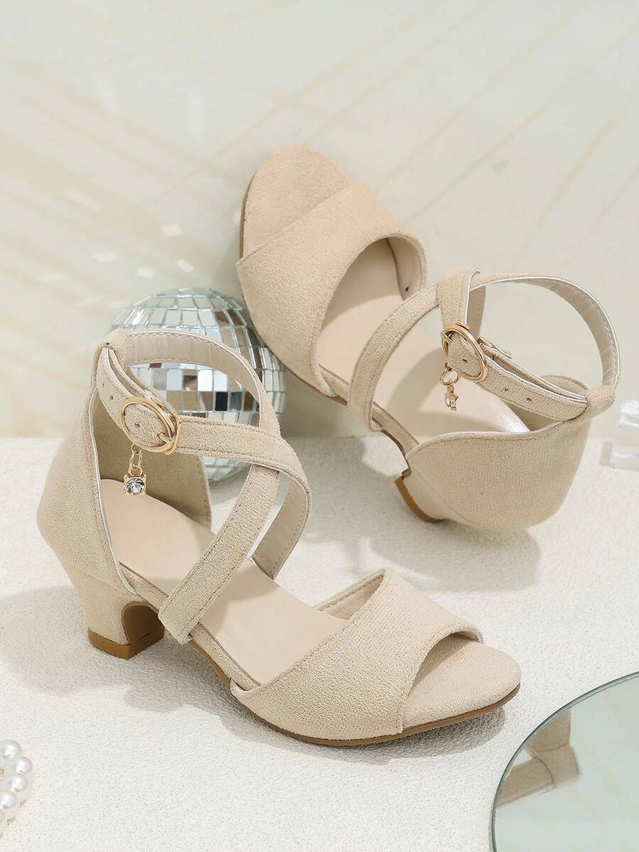 1 Pair Plus Size Apricot Women's Chunky Heel Sandals, Solid Color Soft ...
