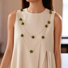 1 pieza Collar largo de cuentas de sandía elegante y vintage versátil, collar para capas, adecuado para salidas casuales diarias de mujeres, banquetes, festivales de música, eventos de fiesta, reuniones, regalos de vacaciones - Verde - Ver 4