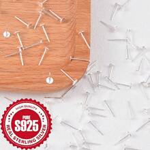10pcs Pure Silver S925 Flat Stud Earrings And Earring Bases, Can Be Glued With Beads And Ear Pendants, Jewelry DIY Accessories Material Kit - Silver - View 2