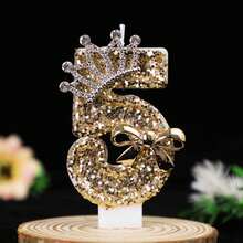 Gold Glitter Number Candle With Rhinestone Crown And Bow, Shiny Cake Decoration Topper, Suitable For Birthday, 16/18/21st Adult Party, Anniversary, Bachelorette Party, Christmas, New Year, Graduation And Holiday Party, Elegant Number Candle, Practical And Cute Party Decoration - View 22