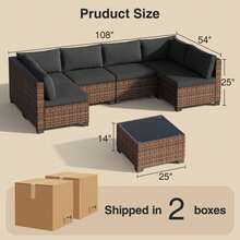 Bealife 7-Piece Outdoor Sectional Patio Furniture Set, PE Rattan Outdoor Furniture Patio Conversation Set With Cushions And Glass Coffee Table For Outdoor, Patio, Yard - Black - View 6