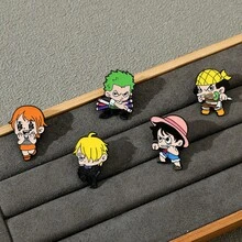 One Piece 草帽團琺瑯胸針套組 可愛Q版路飛 索隆 娜美 烏索普 山治 金屬領章胸針 背包裝飾 動漫迷收藏禮物 - 彩色 - 查看 2