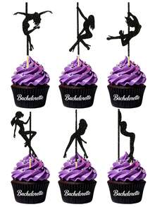 24/12/1pc Glitter Male Muscle Silhouette Bachelor Party Cupcake Toppers, Black & Gold Cake Decoration Picks, Suitable For Bachelor Party/Groom's Pre-Wedding Party/Bridal Shower/Birthday Wedding/Home Kitchen Dessert Table Party Supplies Decoration - Singles Party Cake Insert - View 1