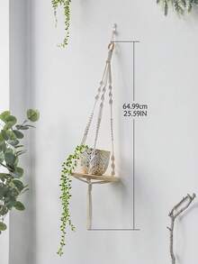 1pc Woven Rope Plant Hanging Shelf With Tassels, Bohemian Style Wall Decor For Indoor/Outdoor, Suitable For Succulent Pots, Air Plants, Bedroom, Living Room, Balcony, Patio, Apartment, Dorm, Farmhouse Wall Storage Rack - Style 1 - View 8