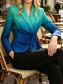 HOMEYEE Vintage Floral Print Long Sleeve Blazer, Elegant Casual Business Formal Jacket - Green - View 1