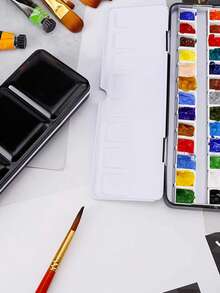 14-26 Compartment Paint Iron Box, Includes 14 Removable Half Pans, Portable Metal Paint Box, With Mixing Tray, Suitable For Travel And DIY Art Creation - Single Piece - View 2