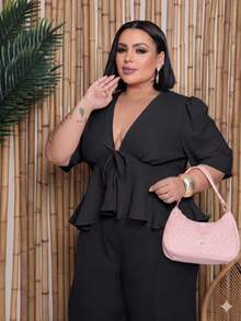 Elegant Plus Size Blouse, Lightweight Women's Summer Fashion - 所以 - 查看 4