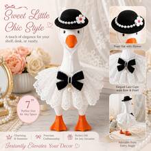 7 Inch Desktop Goose Dress-Up Set - Cute Spring/Summer Mini Desktop/Car Goose Outfit With Dress, Hat, Necklace - Mini Porch Goose Clothes Accessories For Home Office Decor (Goose Statue Not Included) - A - View 6