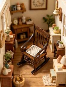 1pc 10.2cm Dollhouse Miniature Rocking Chair, Multi-Color High Back Curved Armrest Rocking Design, Miniature Scene Construction, Doll Photography Backdrop Decoration, 1:12 Scale Dollhouse Interior Furniture Accessory, Suitable For Christmas, Birthday, Valentine's Day Gifts, Bedroom, Living Room, Country Cottage Micro Landscape Decor, All-Season Handmade Miniature Craft - Multicolor - View 6