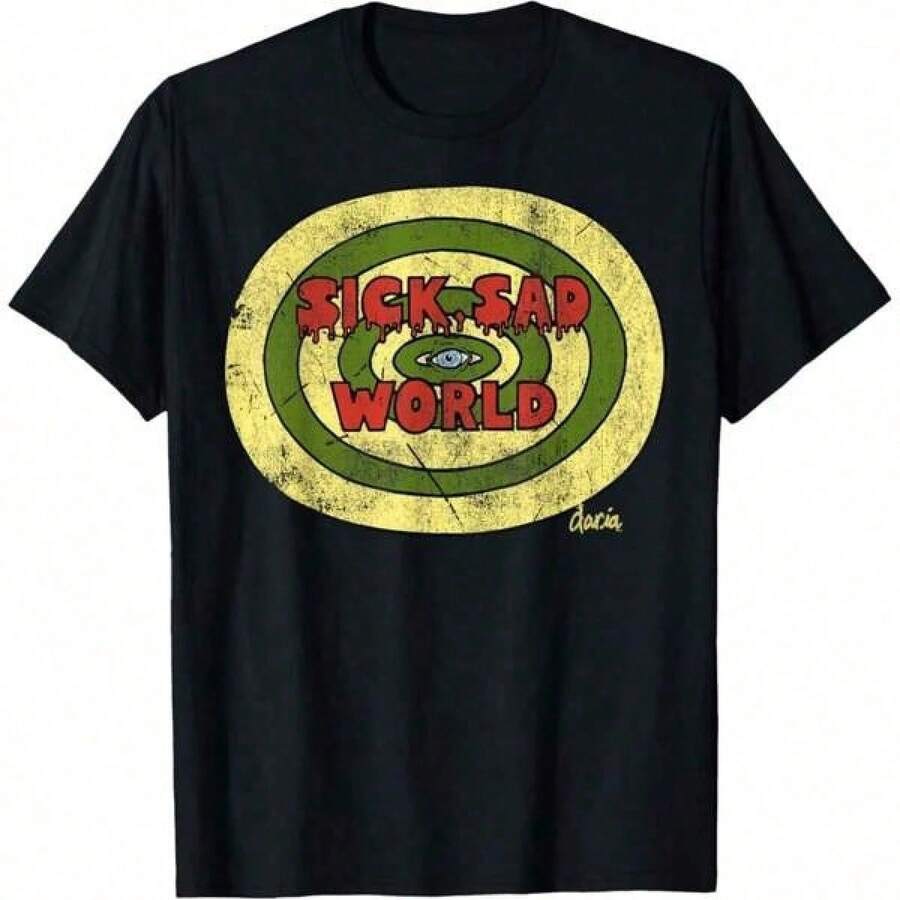 Unisex kortärmad T-shirt, Daria Sick Sad World Drippy Eye Graphic Tee, Unisex bomull som andas, fukttransporterande Y2K Casual Party Daily Top - Svart - Visa 1