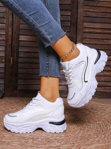 Hidkat Women's Chunky Sneakers 2025 Spring/Autumn New Thick Sole Platform Non-Slip Casual Shoes Versatile Outdoor Running Sports Shoes - 739 Black - View 3