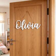 1pc Customized Name Wooden Sign, Personalized Olivia Style Cursive Name Wall Decor, Suitable For Nursery And Kids Room - A - View 2