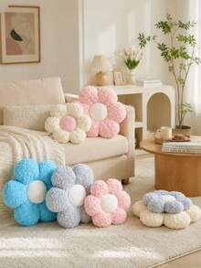 Flower Shaped Plush Throw Pillow, Soft Decorative Cushion For Sofa, Daisy Design Home Decor Pillow For Bed - Pink With White Core - View 4